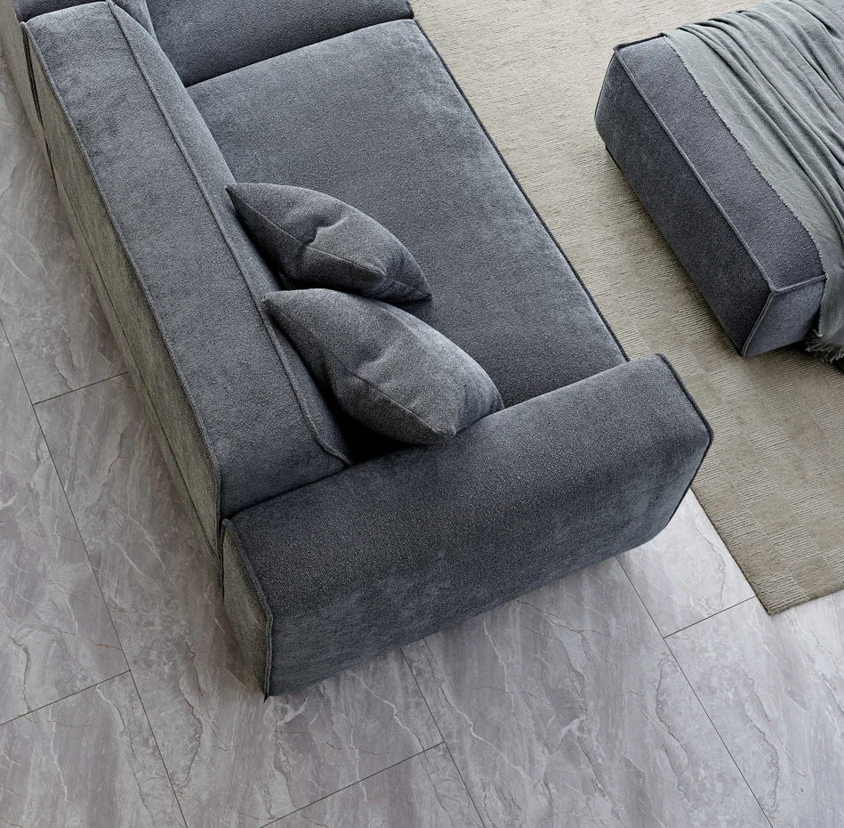 Aluxo Crawford Charcoal Grey Boucle Sofa with Chaise Footstool | 4 Seater